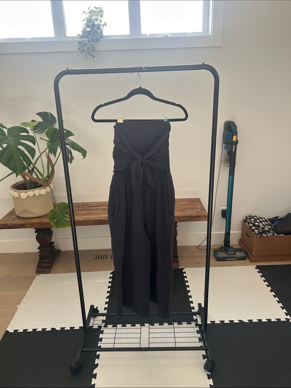 Black Strapless Tie-Front Capris Jumpsuit
